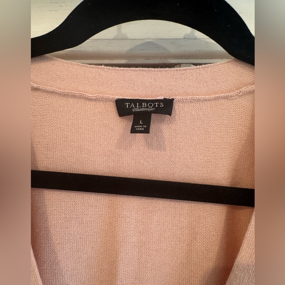 TALBOTS Womens Pink Peach Shortsleeve V-neck Cardigan, Large - Picture 2 of 14